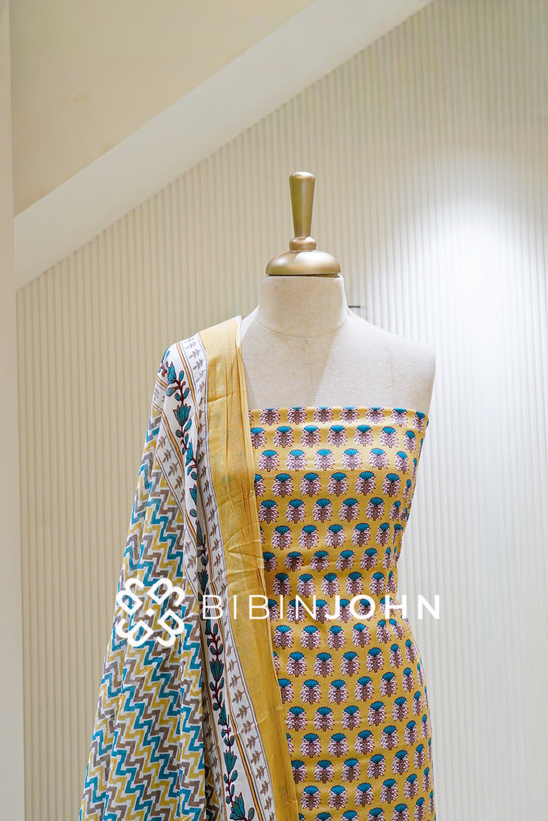 Printed Cotton Unstitched Salwar Suit Material Mustard Yellow BJ1466