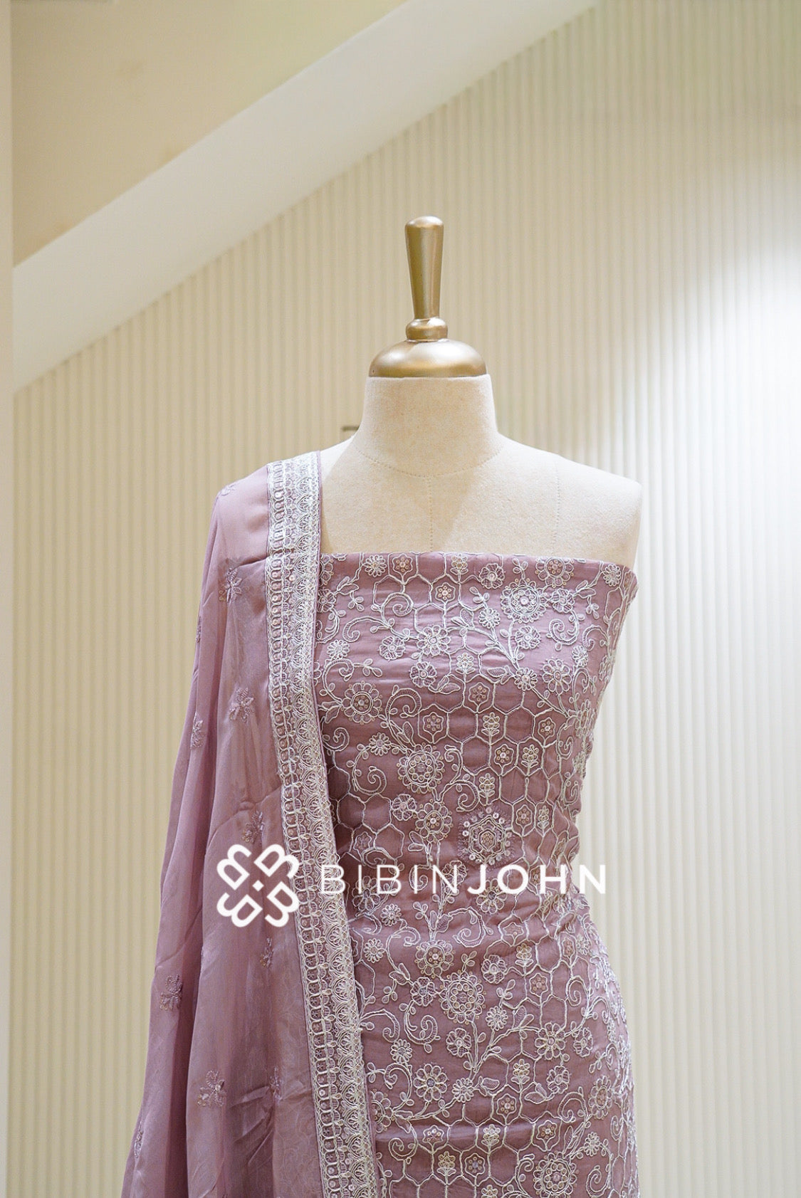 Organza Embroidery Unstitched Salwar Suit Material Dusty Mauve BJ1552