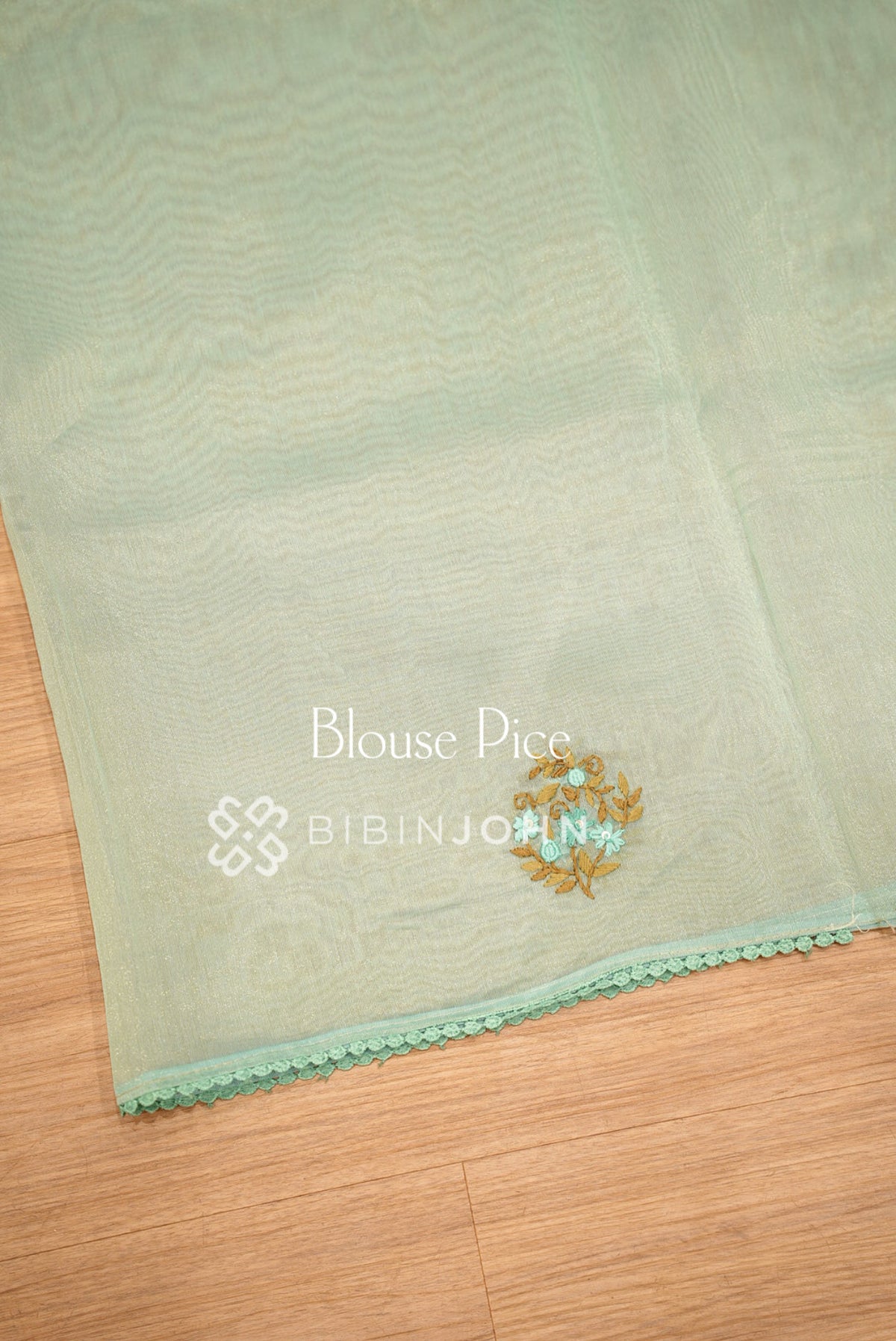 Tissue Embroidery Saree For Women Mint Green BJ1623