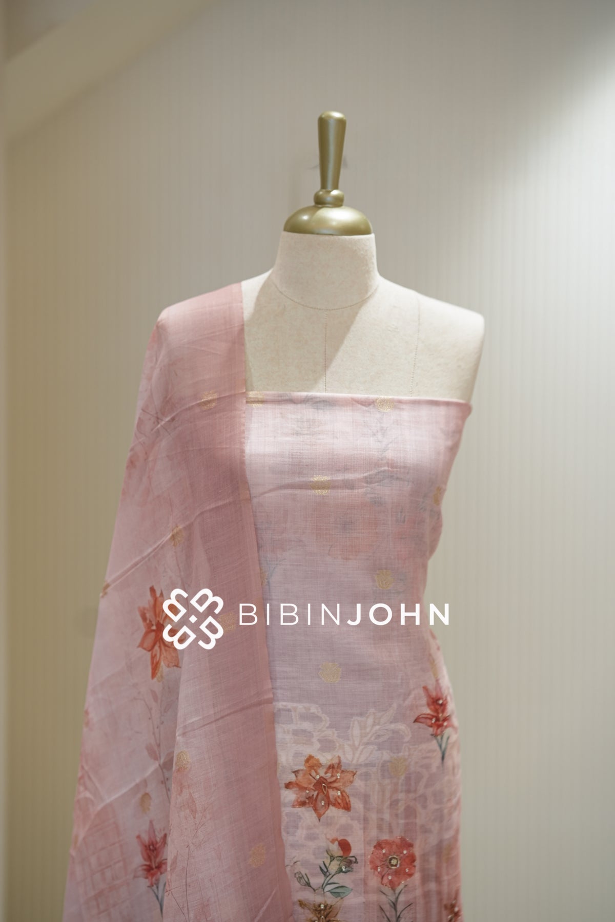Art Linen Weaving Unstitched Salwar Suit Material Pastel Blush Pink BJ2140