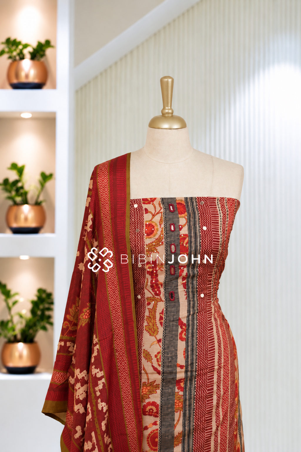 Muslin Embroidery Unstitched Salwar Suit Material Deep Maroon Red BJ2089