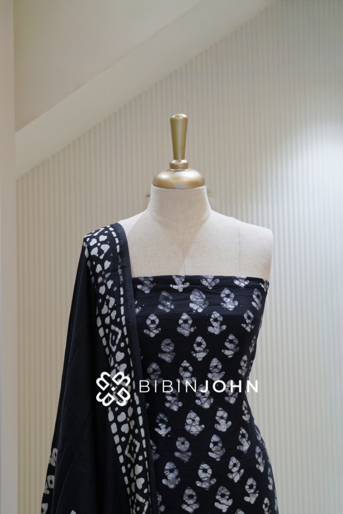 Semi Silk Batik Printed Salwar Suit Material Black BJ2160