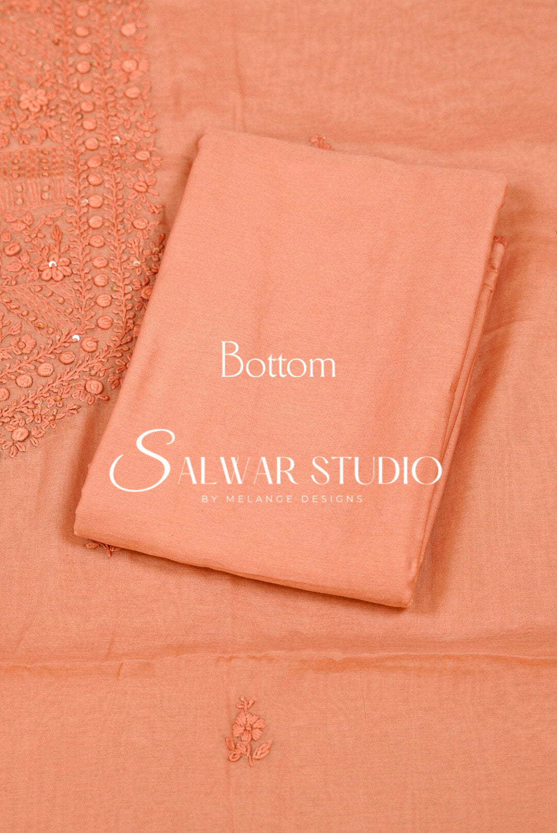 Chanderi Embroidery Unstitched Salwar Suit Material Salmon Peach