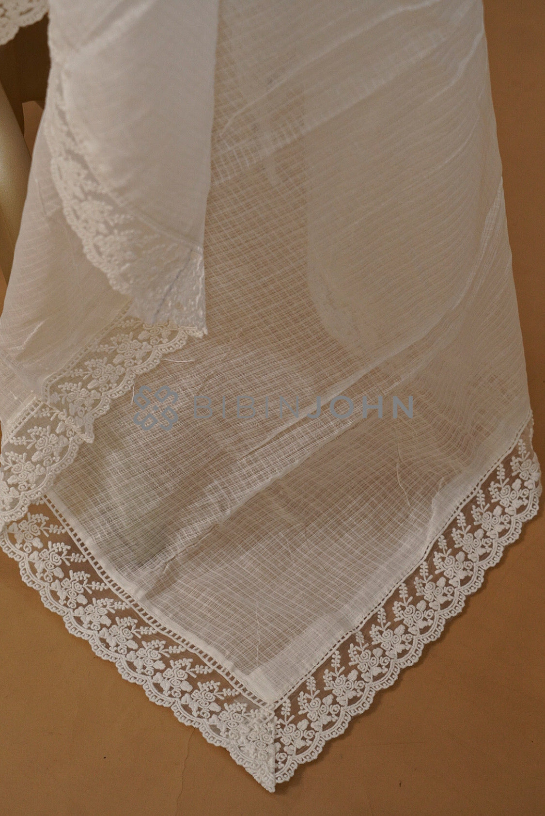 Cotta Embroidery Dupatta For Women White end border.