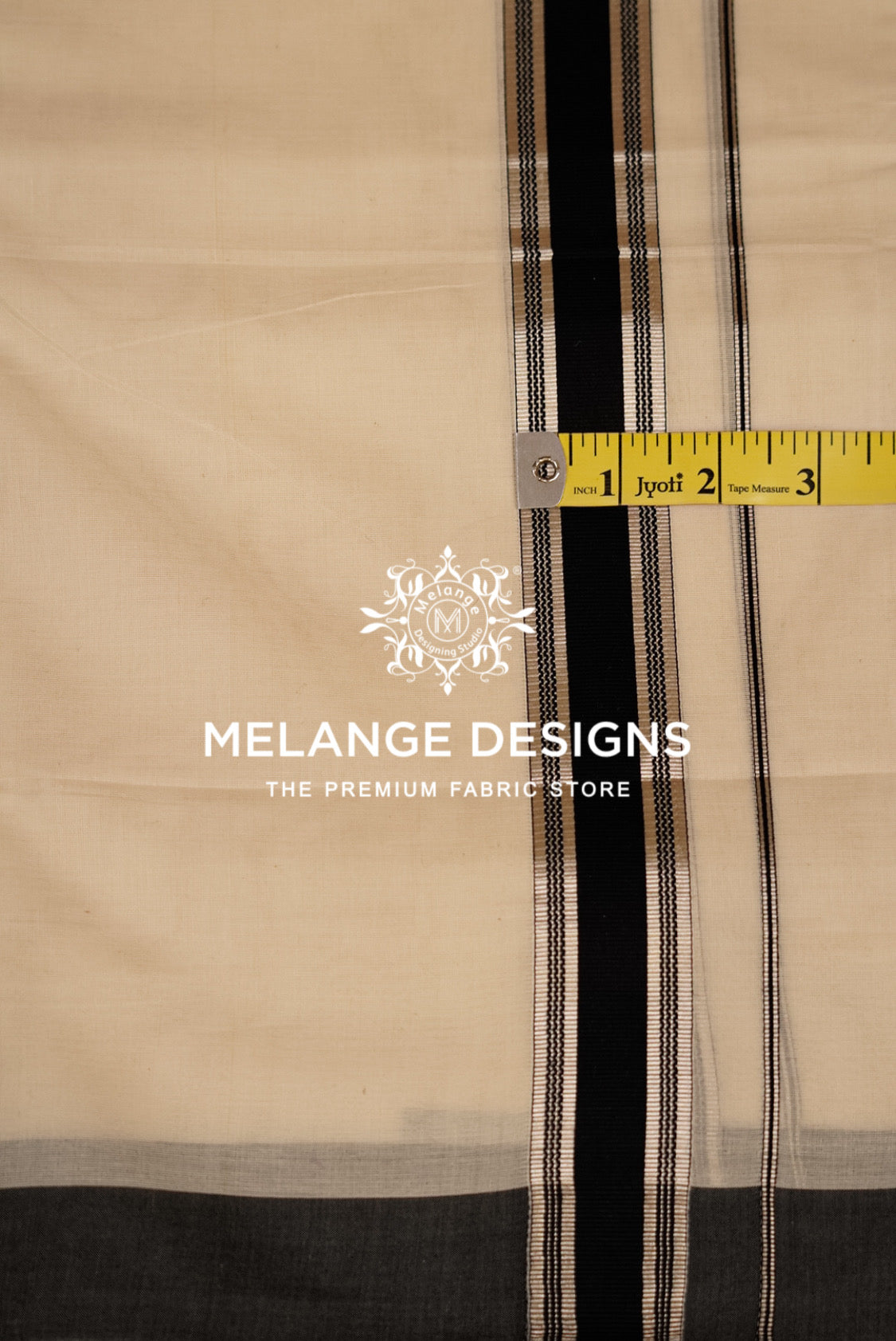 Cotton Dhoti For Men Off-White with Black Close View.