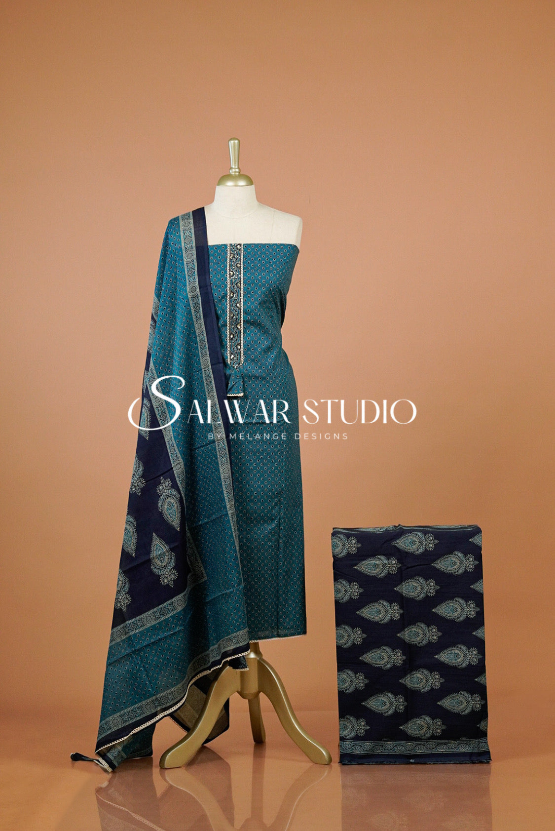 Cotton Embroidery Unstitched Salwar Suit Dress Material Teal Blue AC03 – BIBIN JOHN