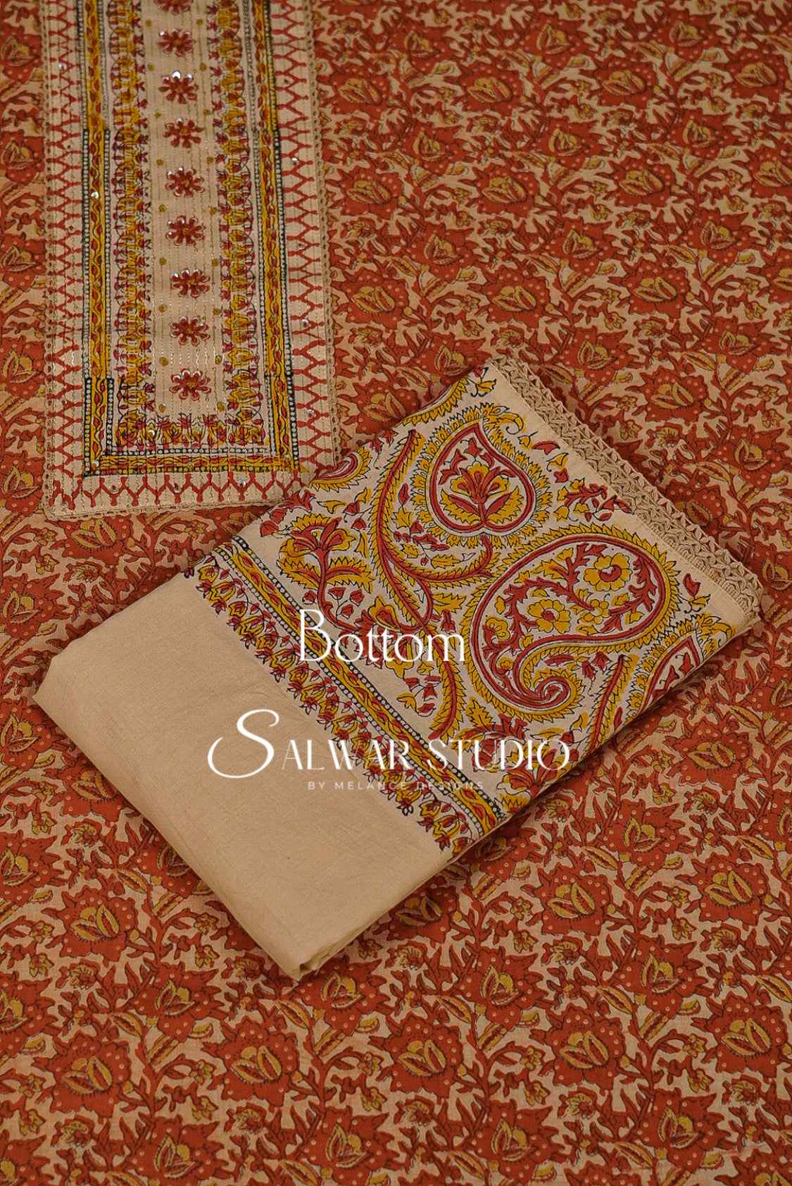 Cotton Unstitched Salwar Suits Dress Material Rust Orange AC0183