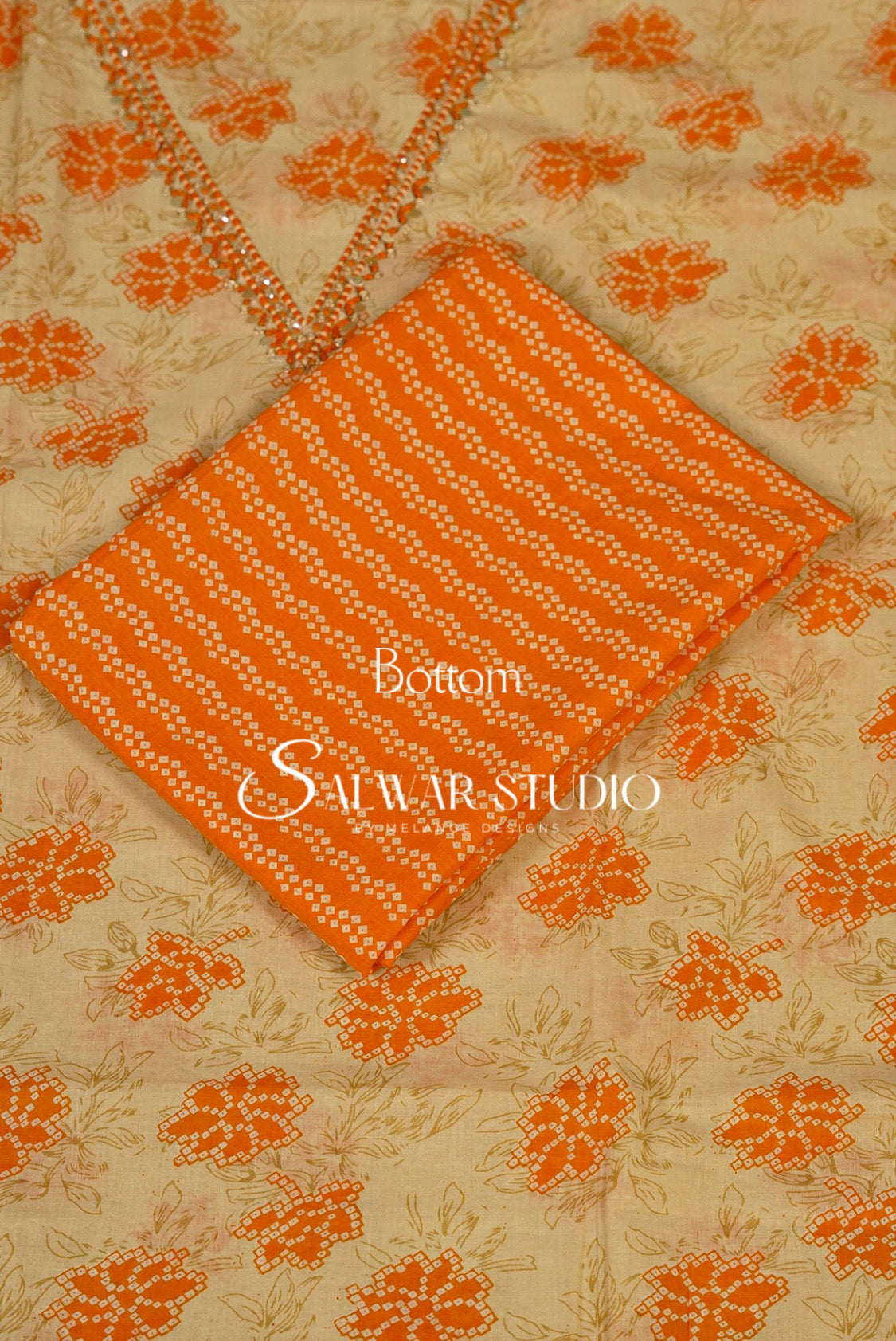 Cotton Embroidery Unstitched Salwar suit Dress Material Warm Cream With Orange AC0191