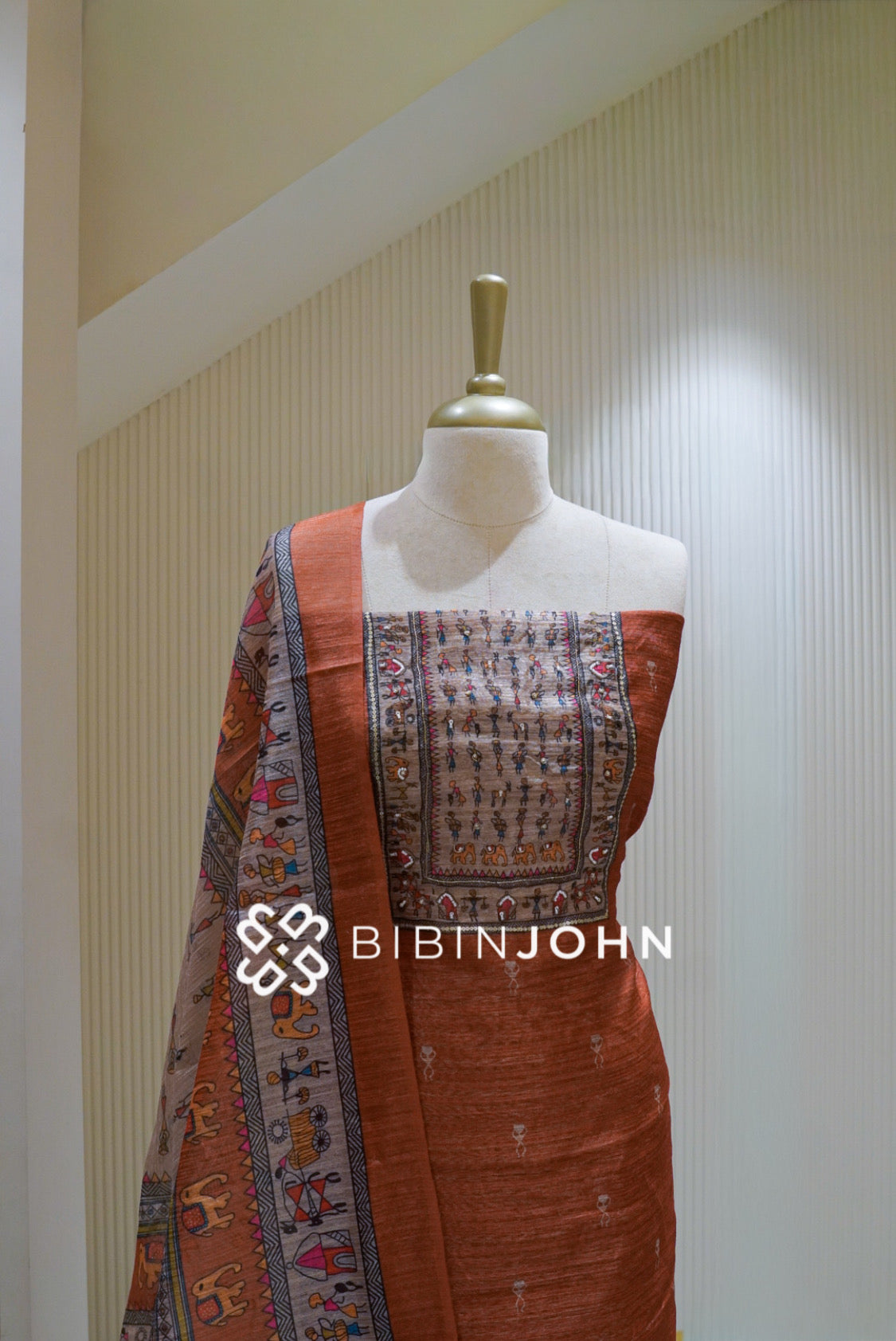 Semi Silk Embroidery Unstitched Salwar Suit Material Rust Orange BJ2517