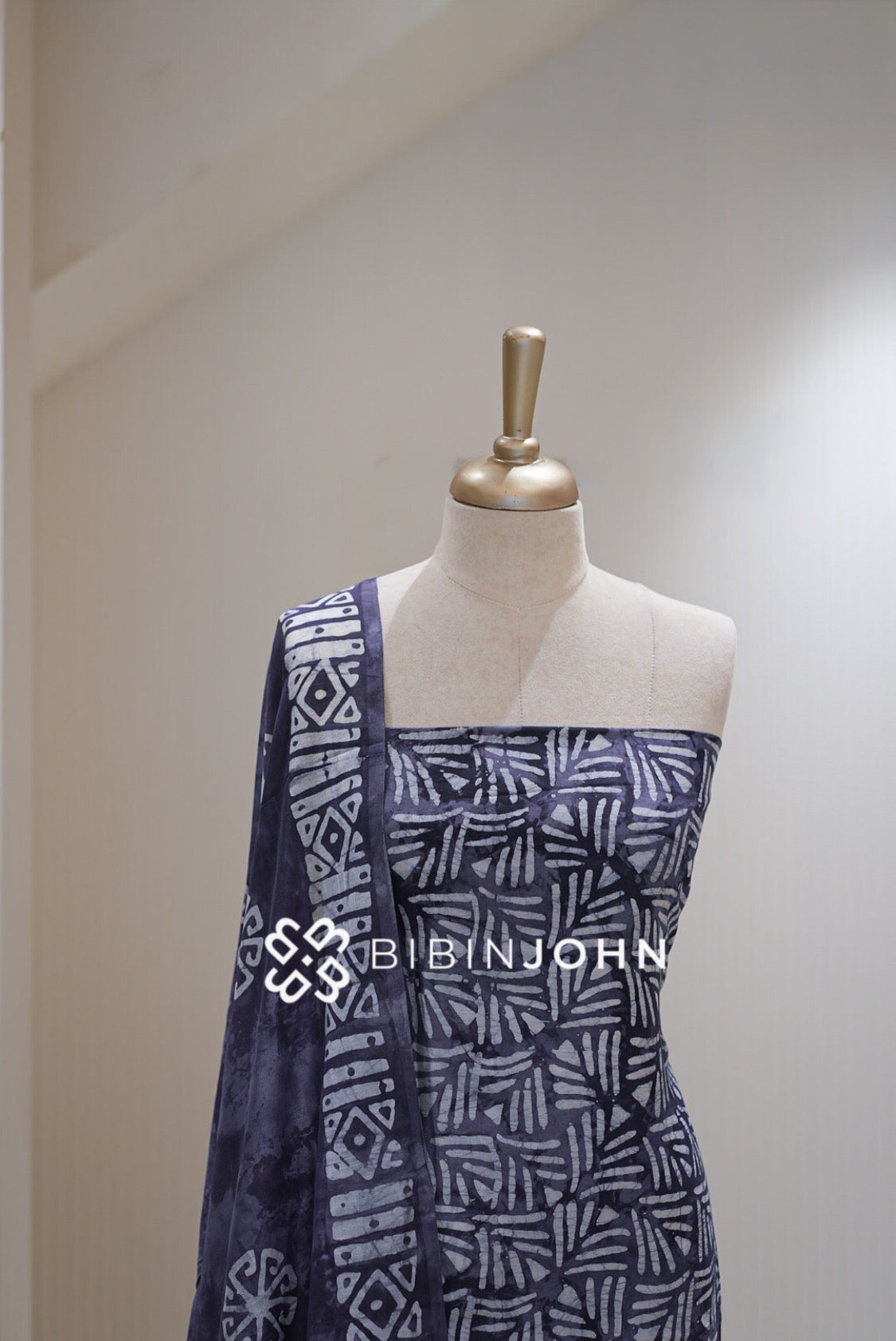 Batik Printed Chanderi Unstitched Salwar Suit Material Deep Indigo Purple BJ2307