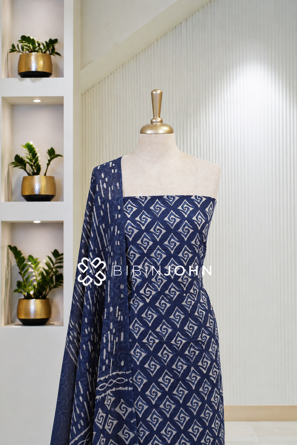 Printed Cotton Unstitched Salwar Suit Material Indigo Blue BJ1806