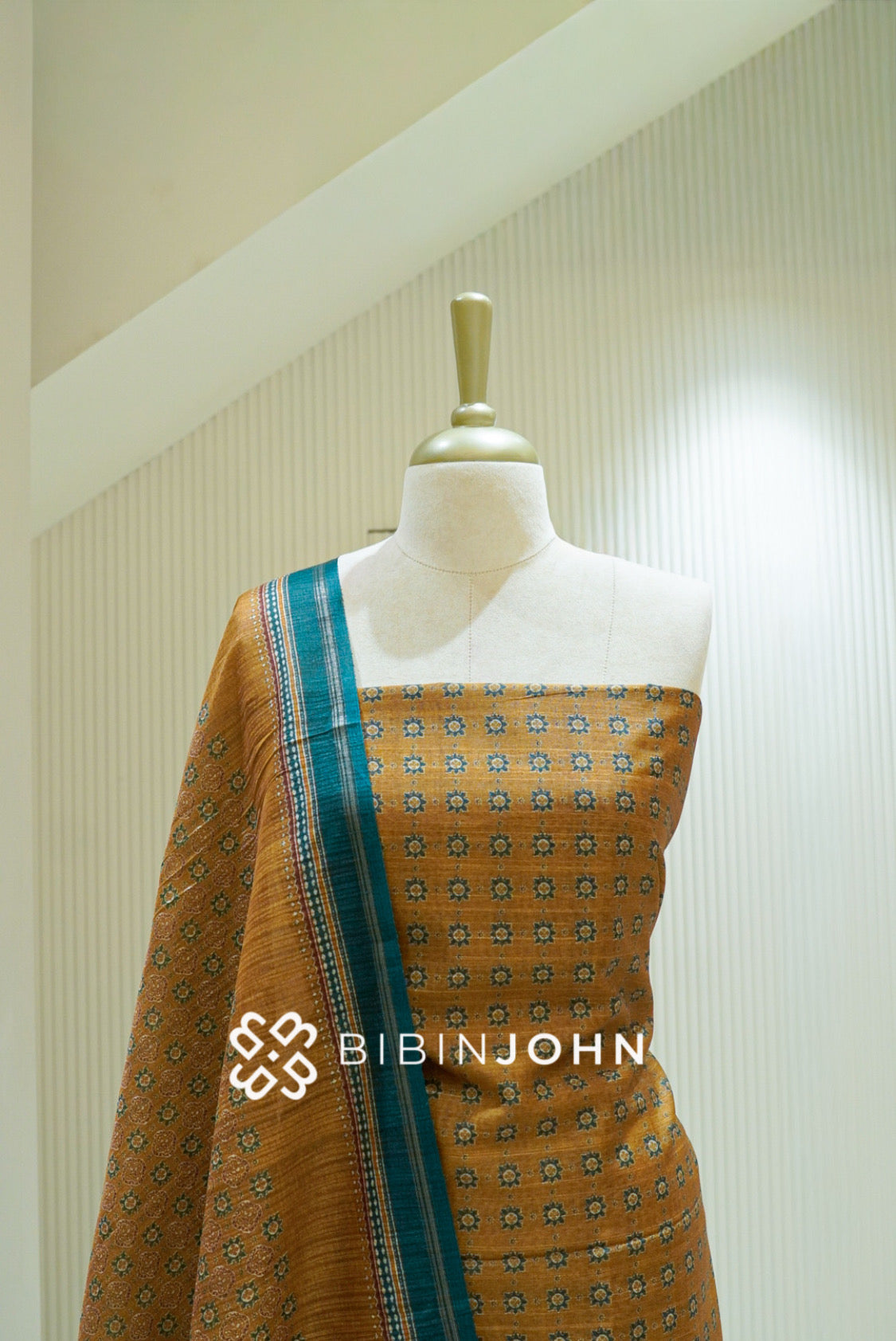 Printed Chanderi Unstitched Salwar Suit Material Mustard Ochre BJ2845