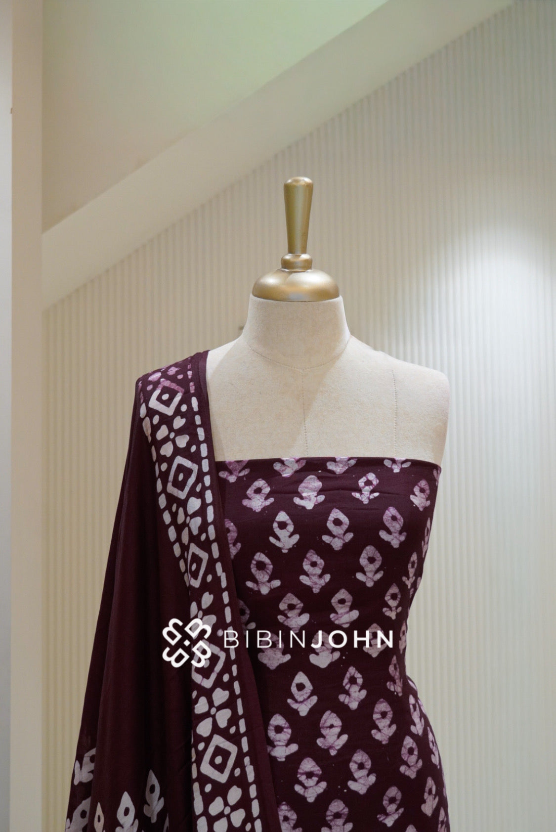 Semi Silk Batik Printed Salwar Suit Material Deep Burgundy Maroon BJ2159