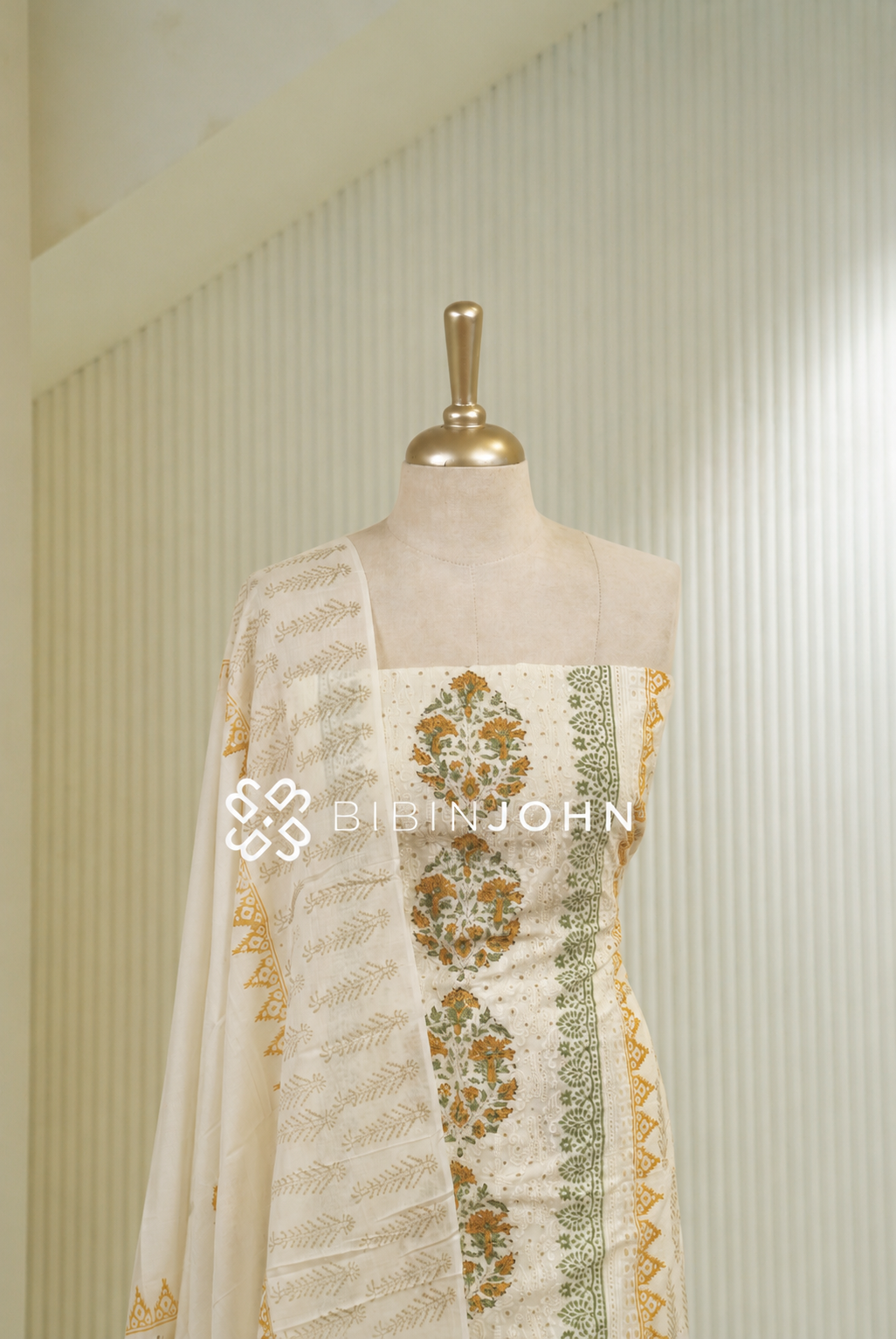 Cotton Hakoba Unstitched Salwar Suit Material Off White BJ1790