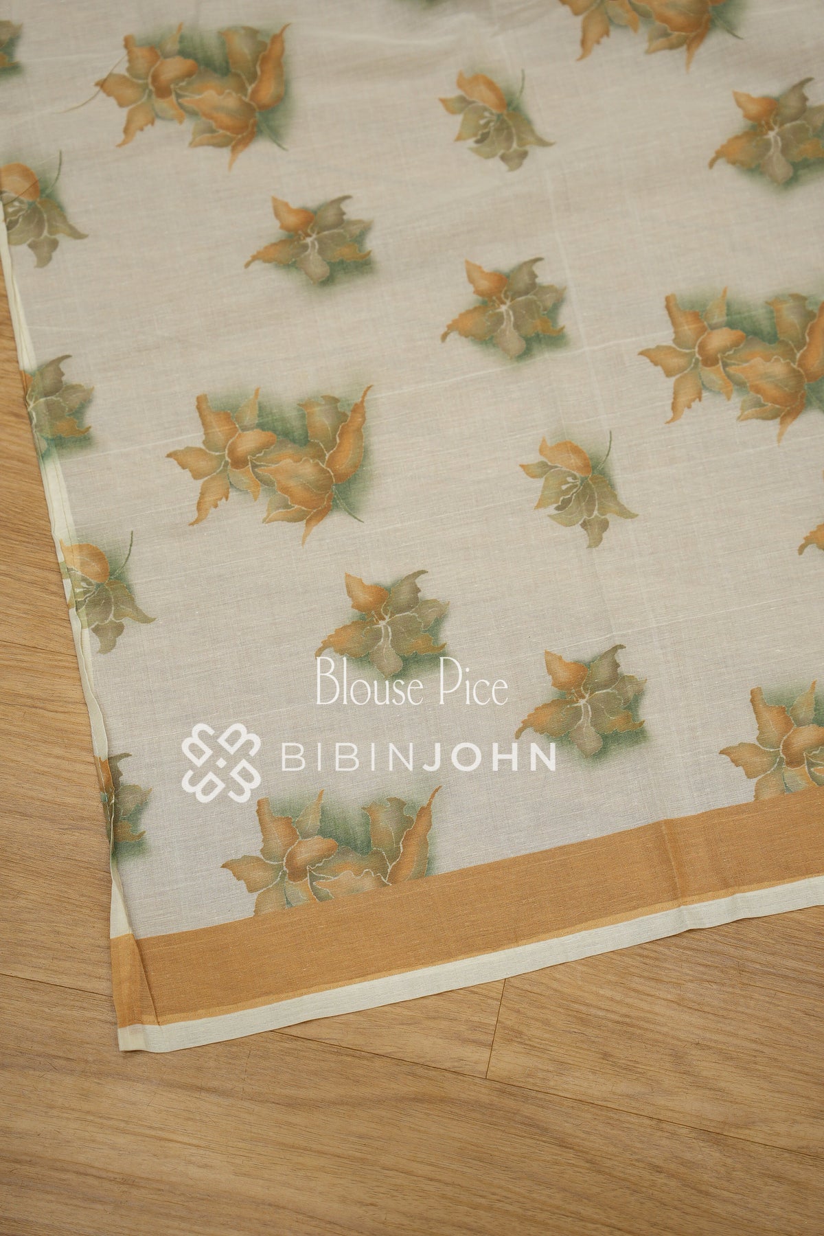 Printed Cotton Saree For Women Cream With Mustard Gold BJ2465
