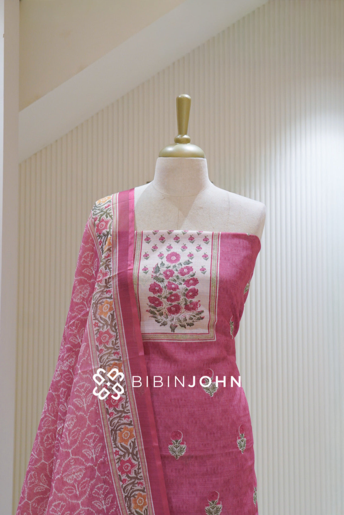 Printed Linen Cotton Unstitched Salwar Suit Material Rose Pink BJ2620
