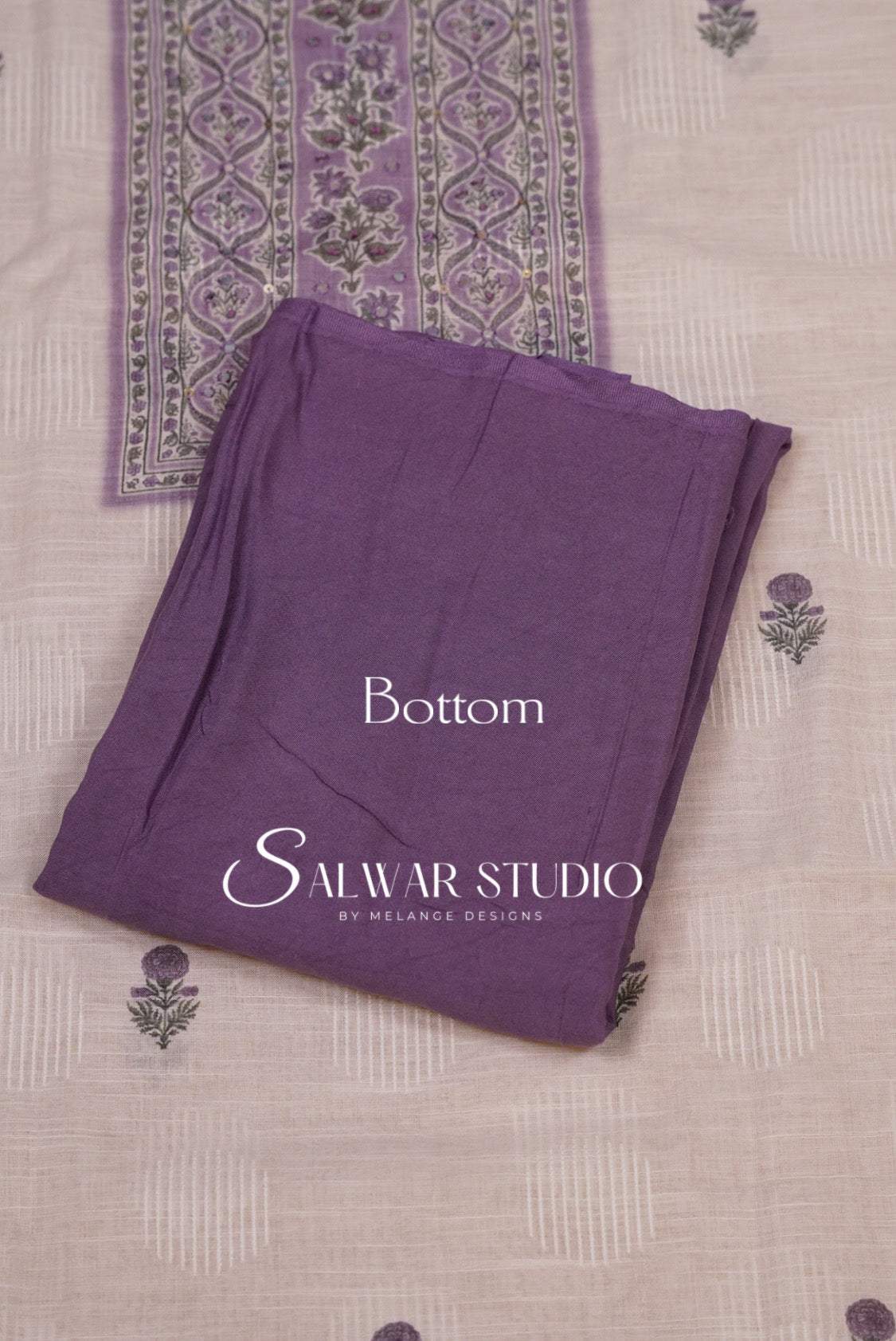Linen Embroidery Unstitched Salwar Suit Dress Material Off White With Lavender Purple AC0304