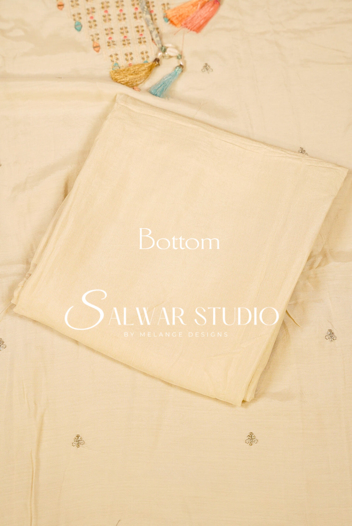 Muslin Embroidery Semi Stitched Salwar Suit Ivory Cream Material Bottom.