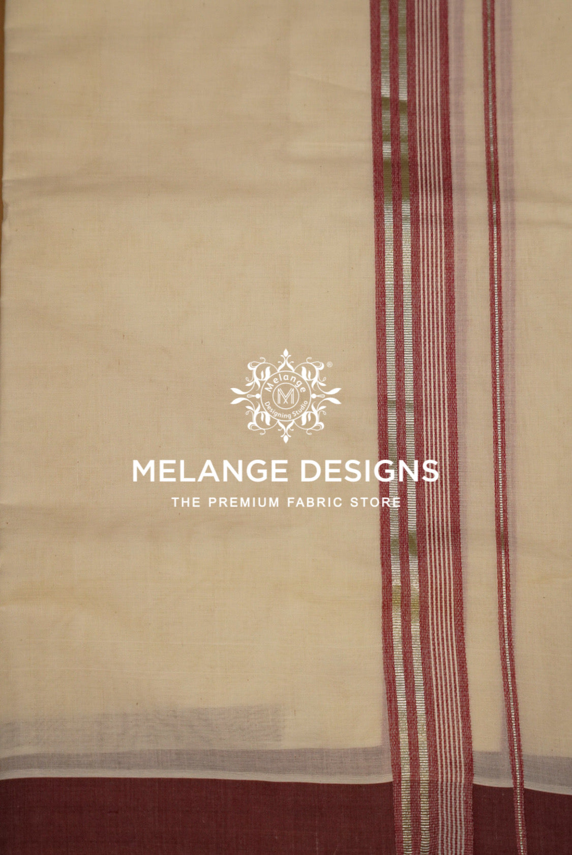 Premium Cotton Dhoti for Men Off-White with Maroon and Antique Silver Zari