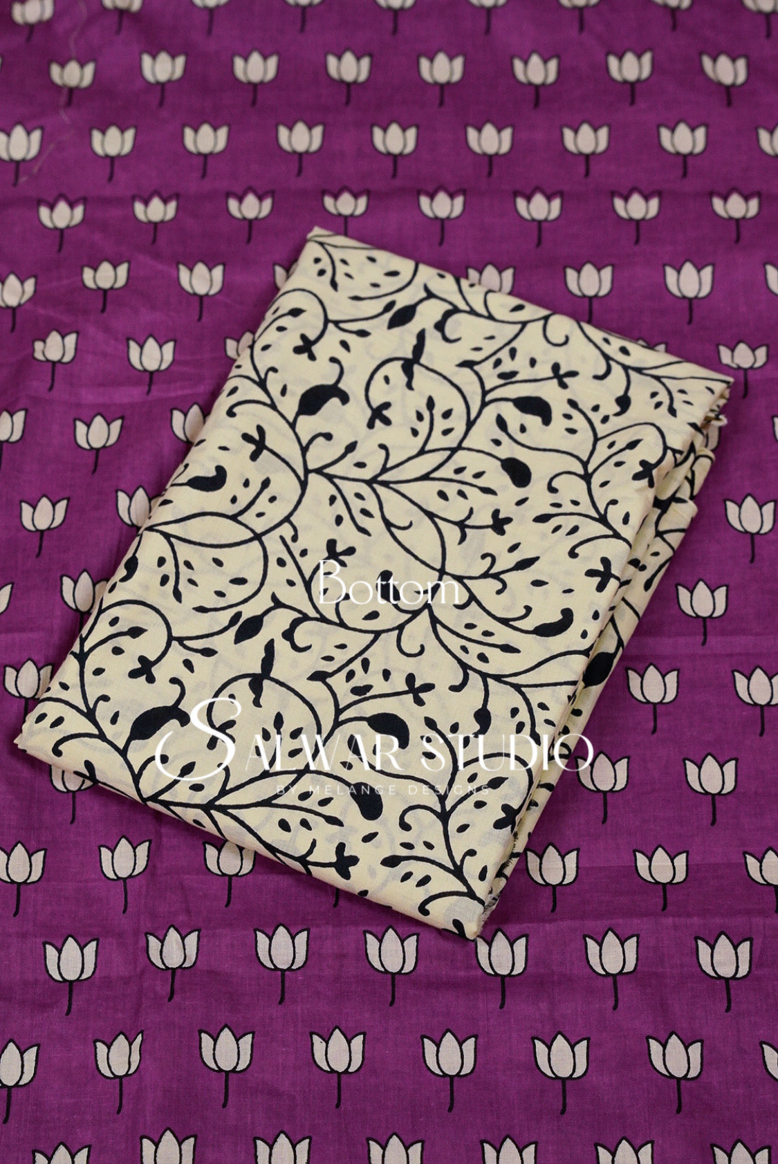 Printed Cotton Unstitched Salwar Suit Material Deep Magenta Bottom.
