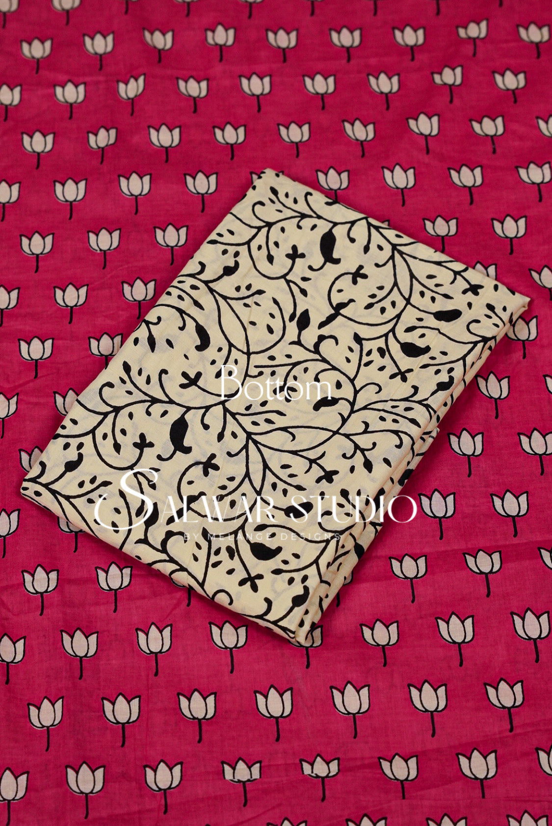 Printed Cotton Unstitched Salwar Suit Material Fuchsia Pink Bottom.