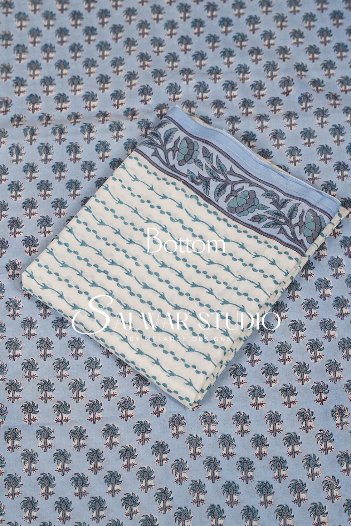 Printed Cotton Unstitched Salwar Suit Material Powder Blue Bottom.