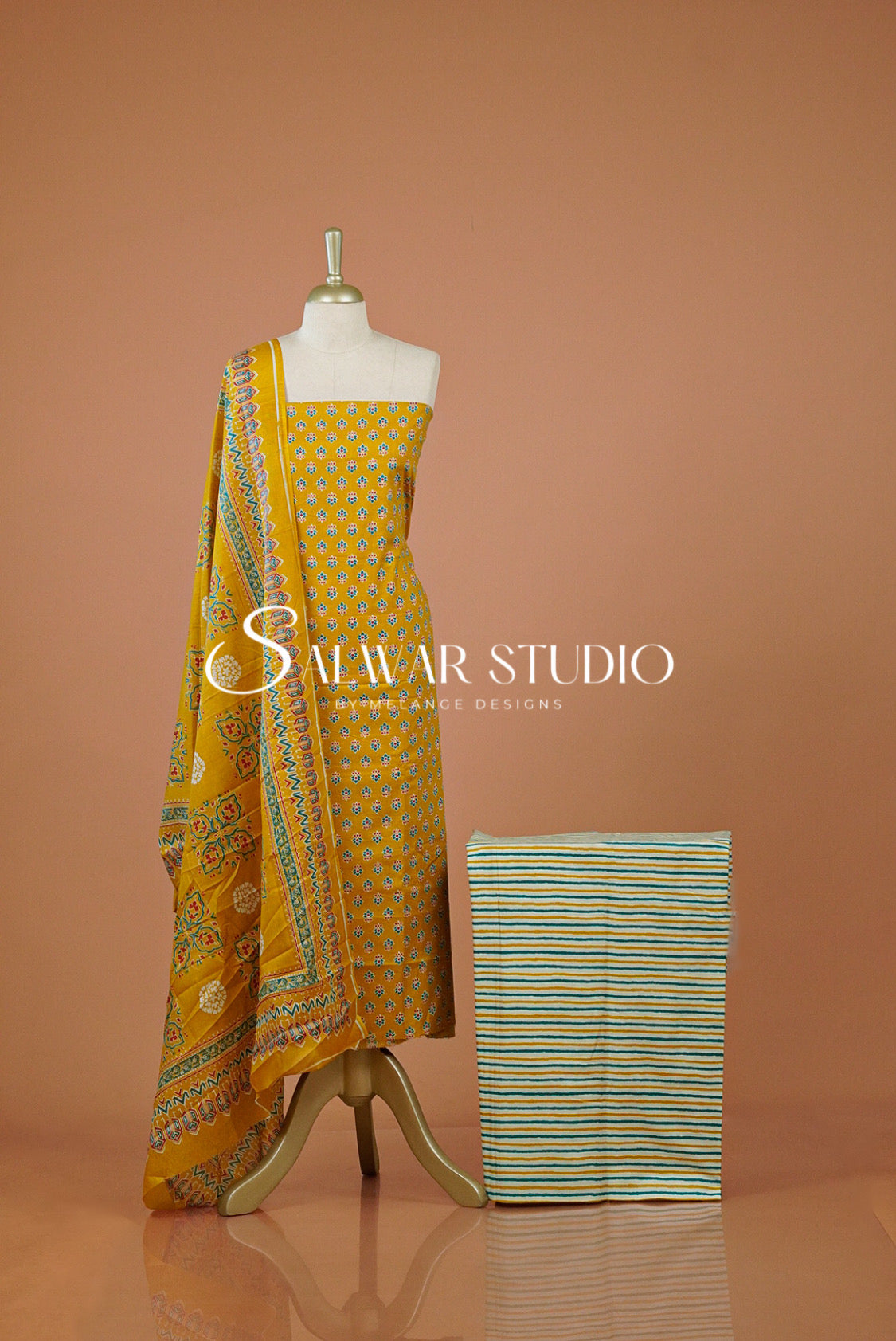 Printed Cotton Unstitched Salwar Suit Dress Material Mustard Yellow AC – BIBIN JOHN