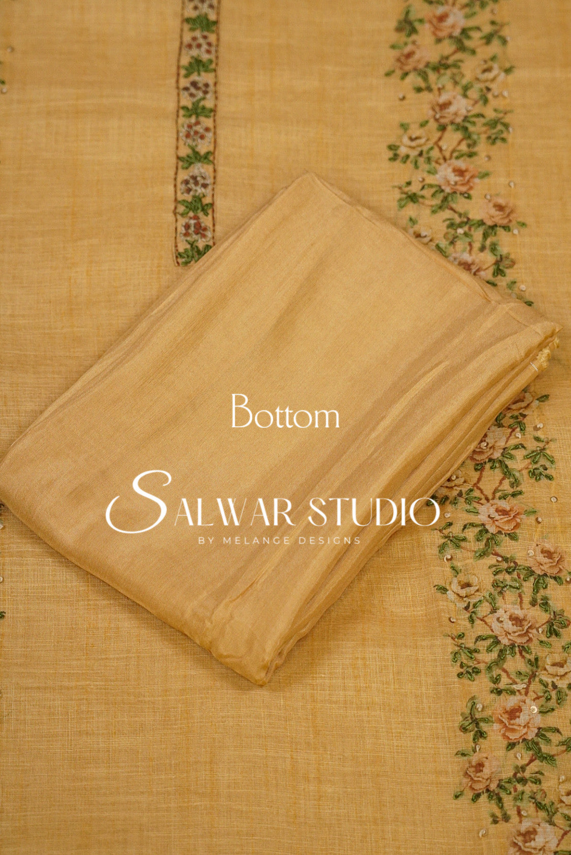 Semi Linen Embroidery Unstitched Salwar Suit Dress Material Mustard Gold AC0383
