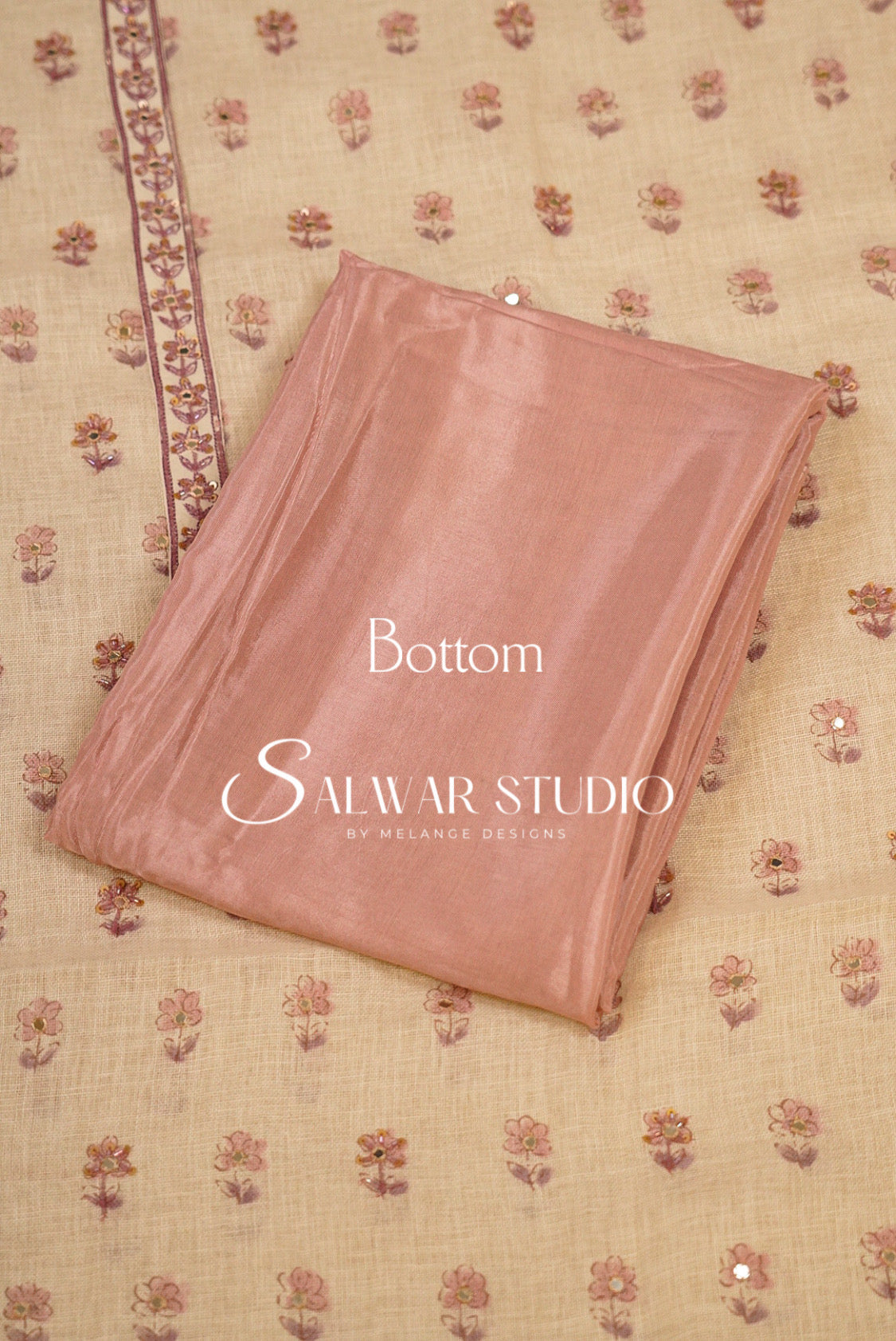 Semi Linen Embroidery Unstitched Salwar Suit Dress Material Ivory Cream with Dusty Rose Pink AC0389