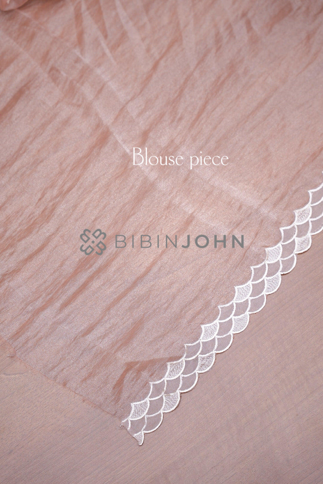 Tissue Organza Applique Saree For Women Blush Peach blouse piece