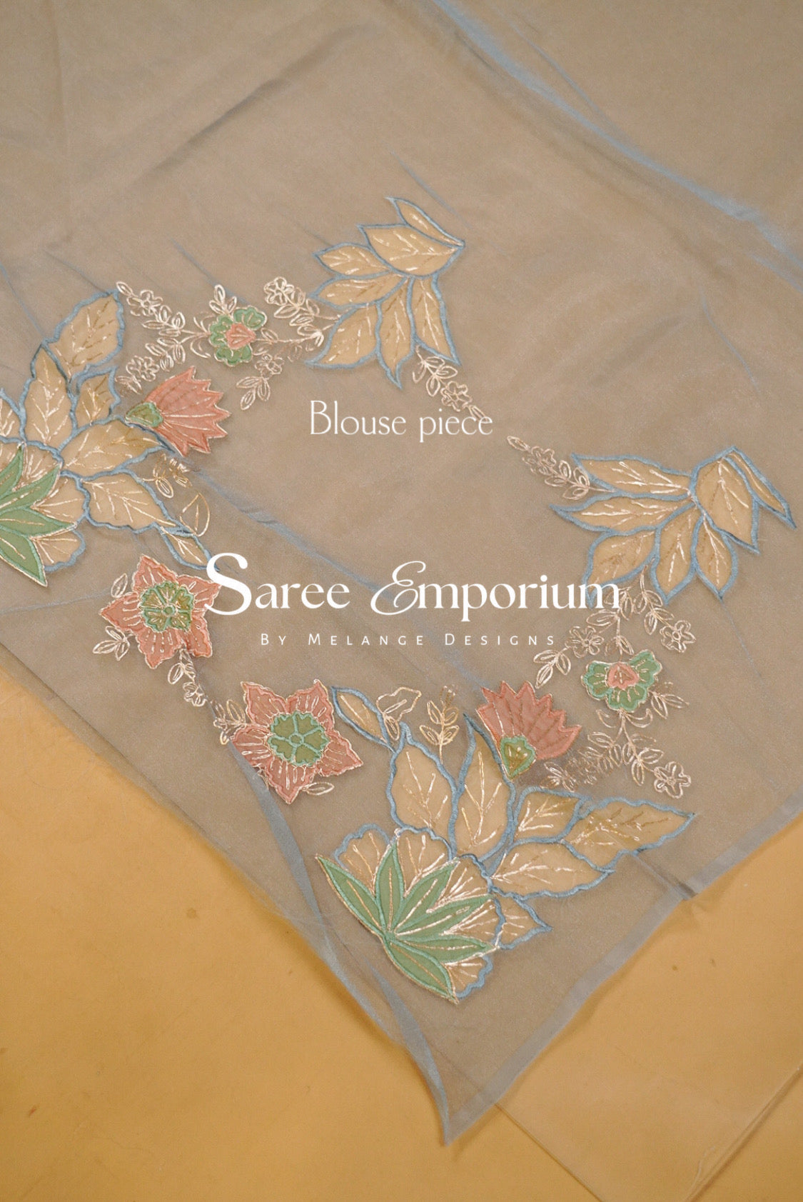Tissue Organza Embroidery Saree For Women Dusty Powder Blue-Blouse Piece.
