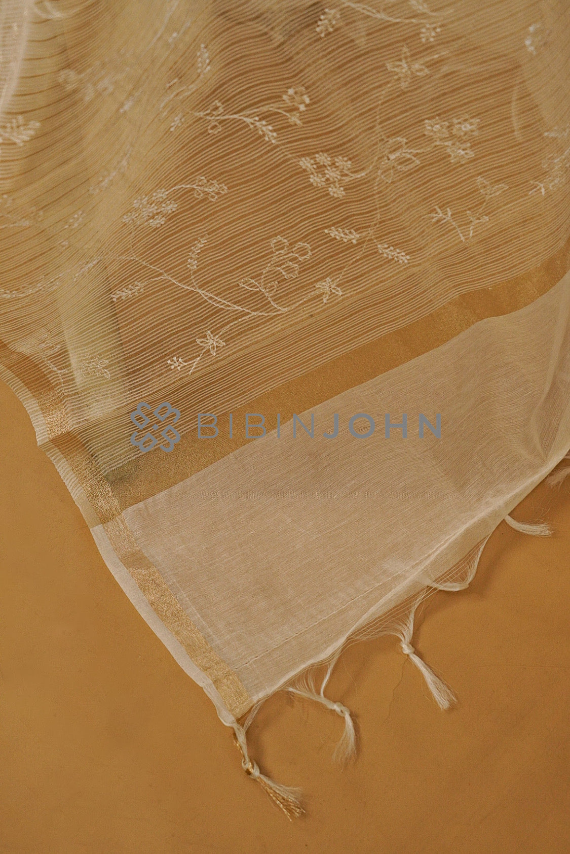 Silk Embroidery Dupatta For Women Off White side view.