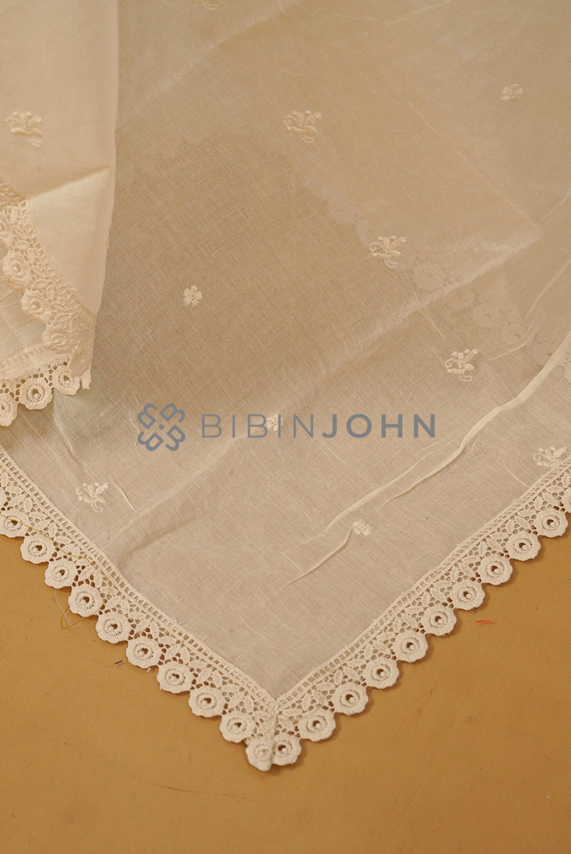 Cotton Embroidery Lace Dupatta For Women Off White side view.