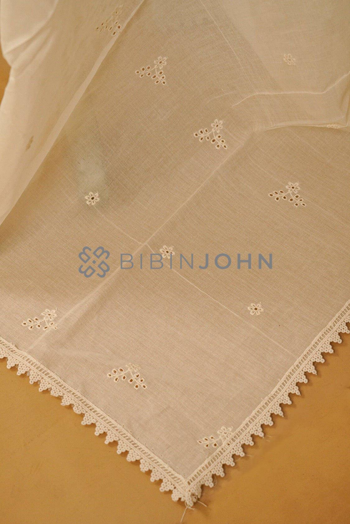 Cotton Lace Dupatta For Women Off White side view.