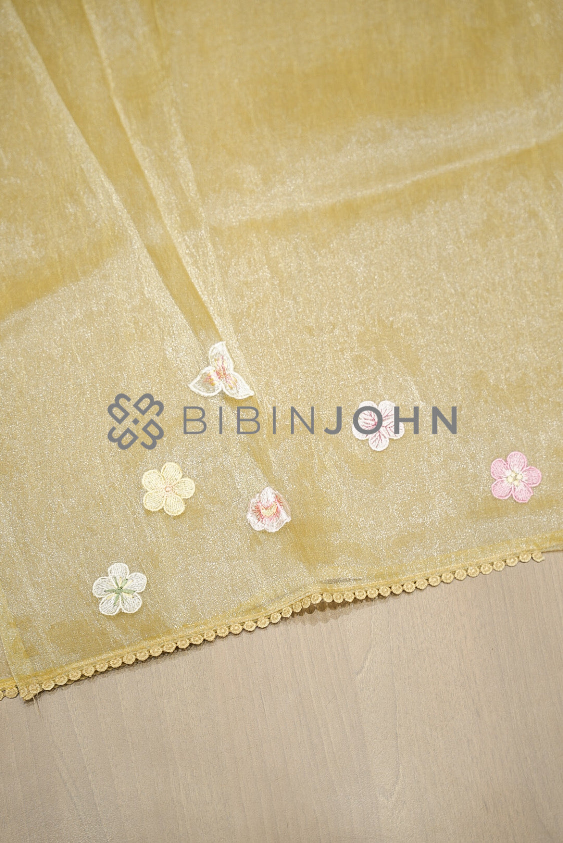 Tissue Organza Embroidery Saree For Women Golden-Yellow BLOUSE PIECE