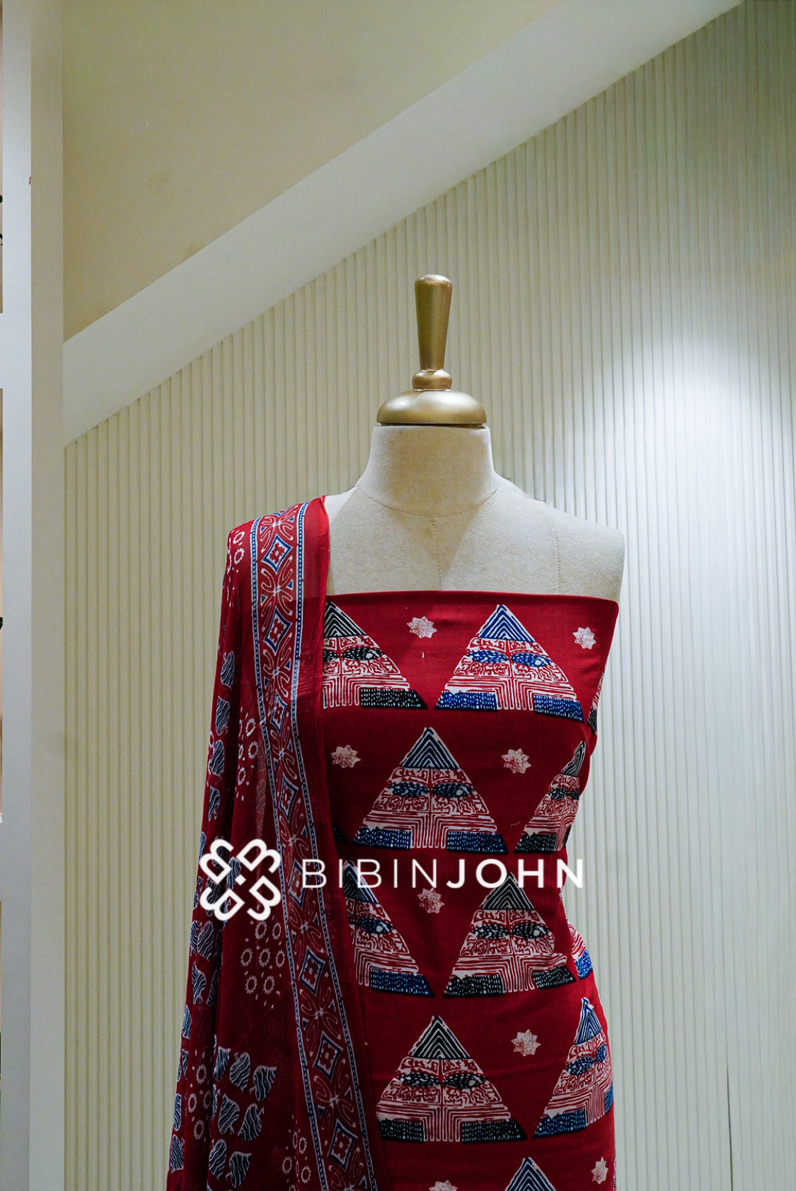 Printed Cotton Unstitched Salwar Suit Material Red BJ1326