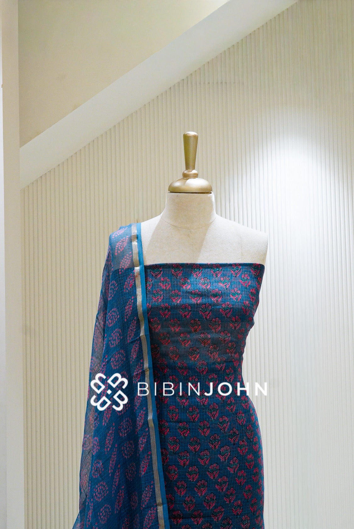 Printed Cotta Unstitched Salwar Suit Material Deep Teal Blue BJ1332