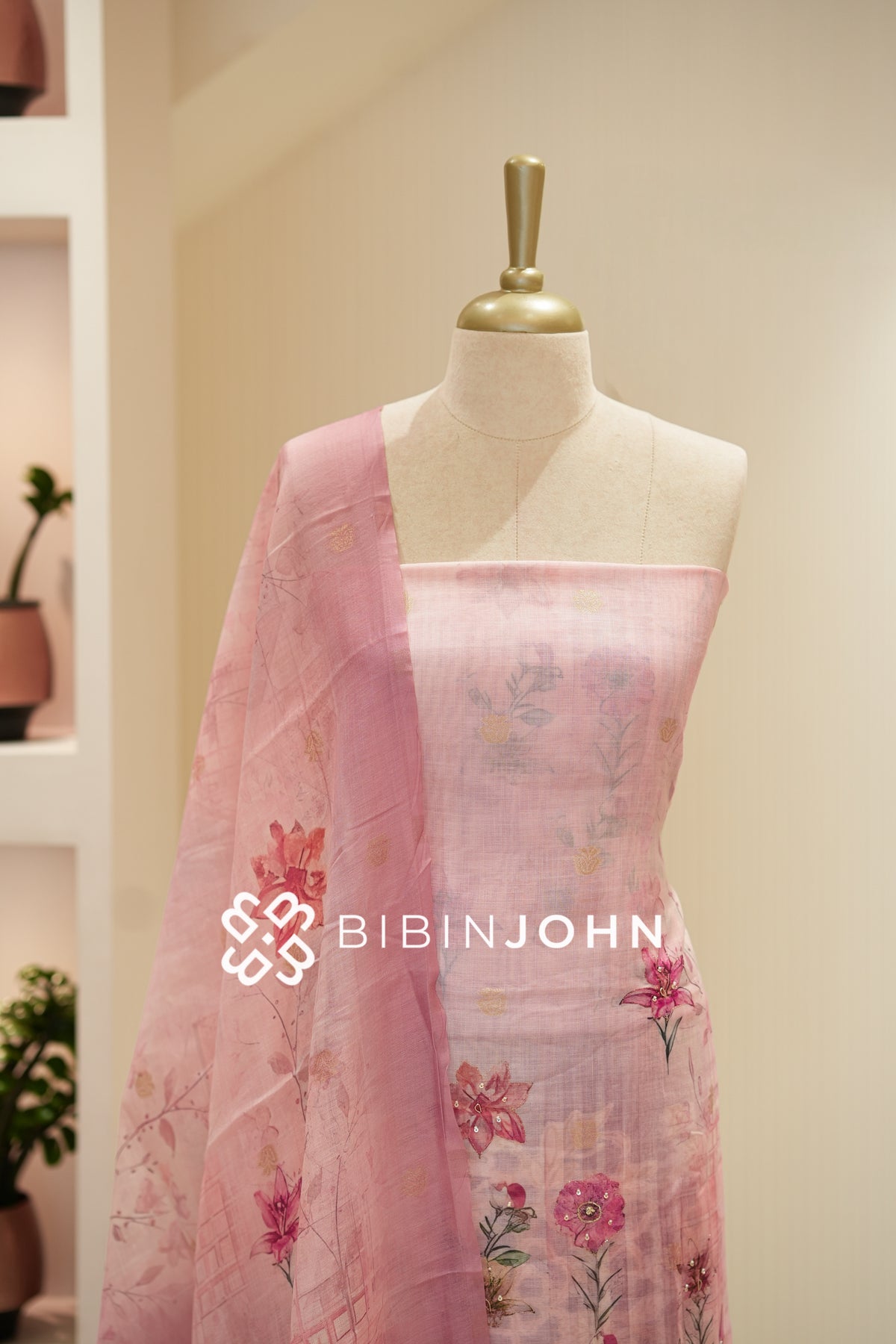 Art Linen Weaving Unstitched Salwar Suit Material Pastel Blush Pink BJ2136