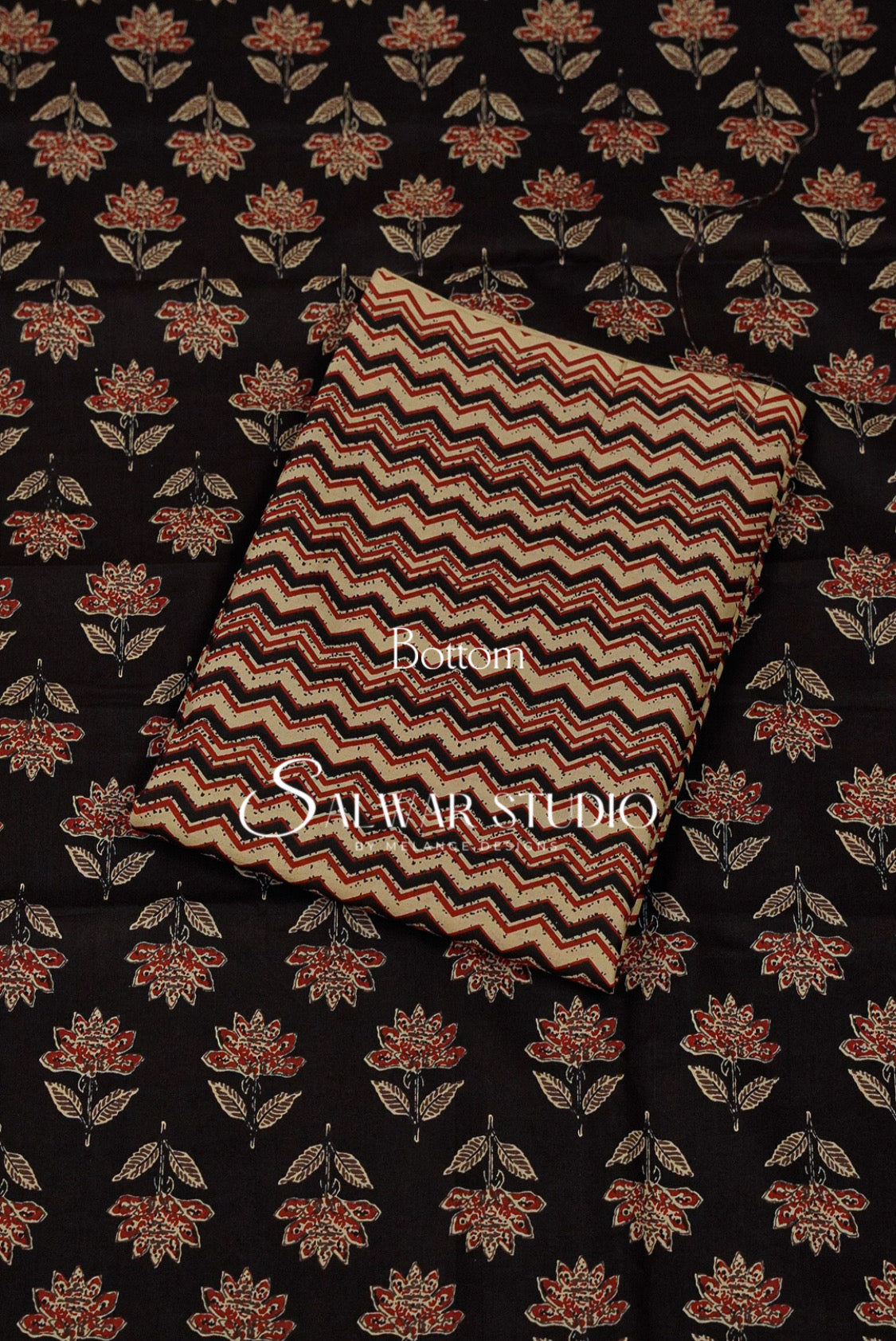 Printed Cotton Unstitched Salwar Suit Dress Material Black AC0214