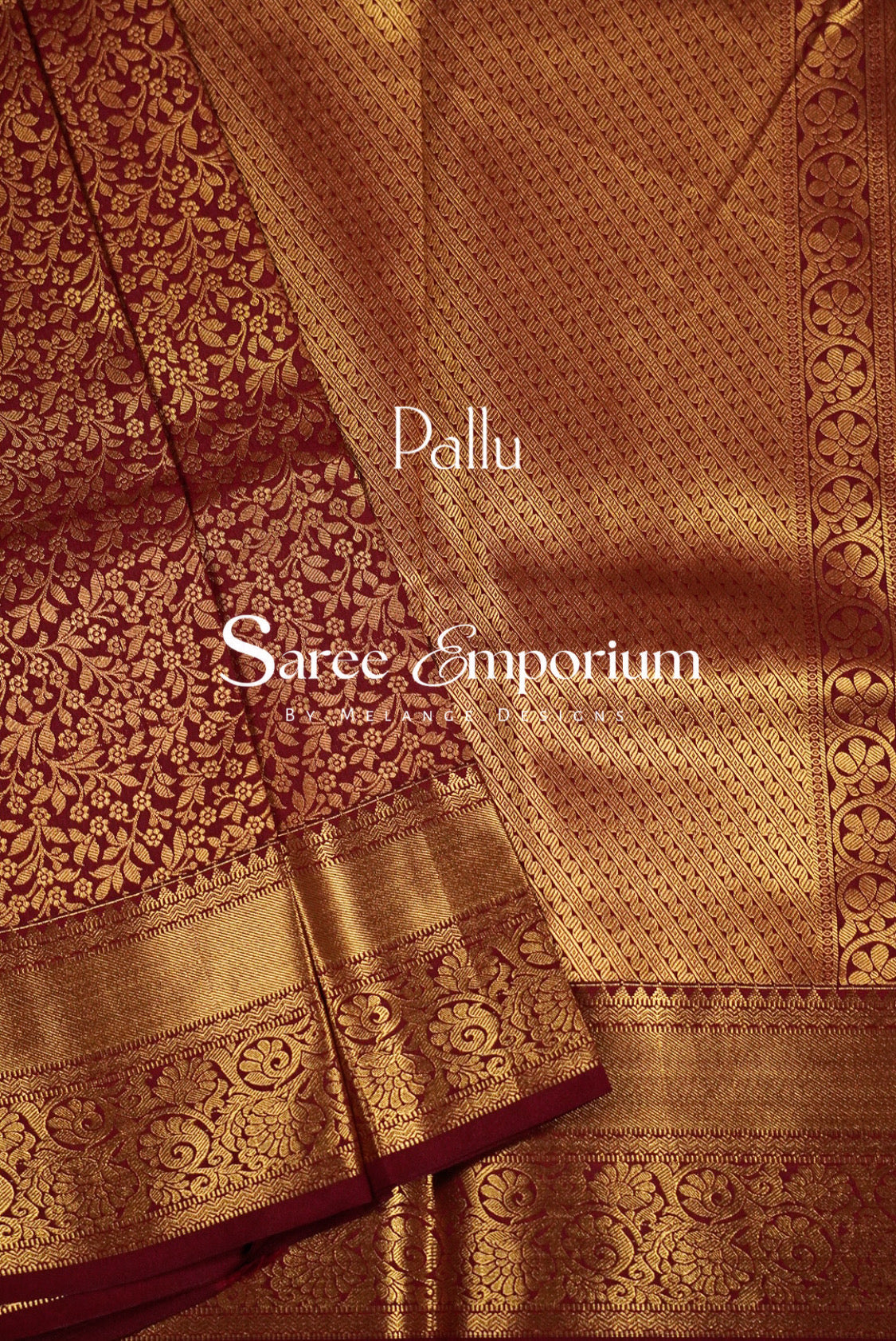 Semi Silk Brocade Saree For Women Deep Maroon Pallu.