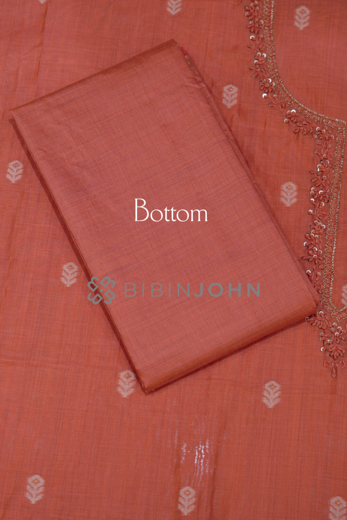 Semi Silk Embroidery Unstitched Salwar Suit Material Terracotta Coral bottom