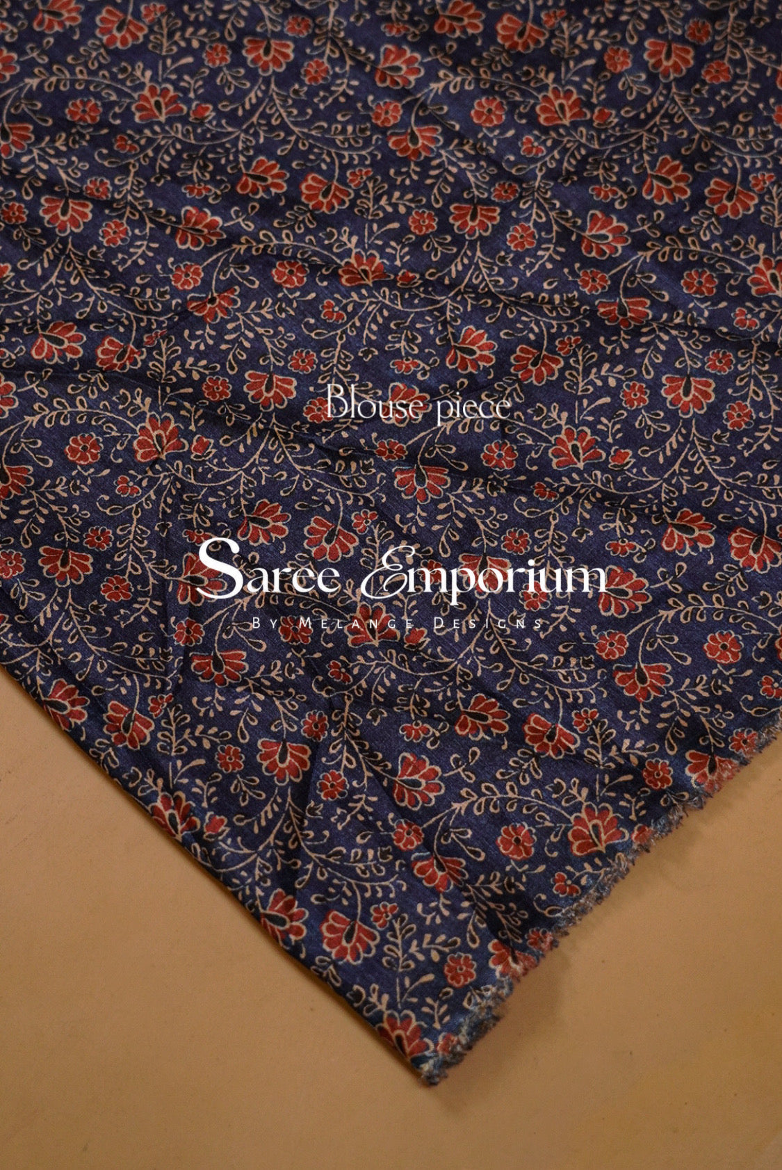 Tissue Linen Embroidery Saree For Women Cream with Navy Blue Blouse Piece.