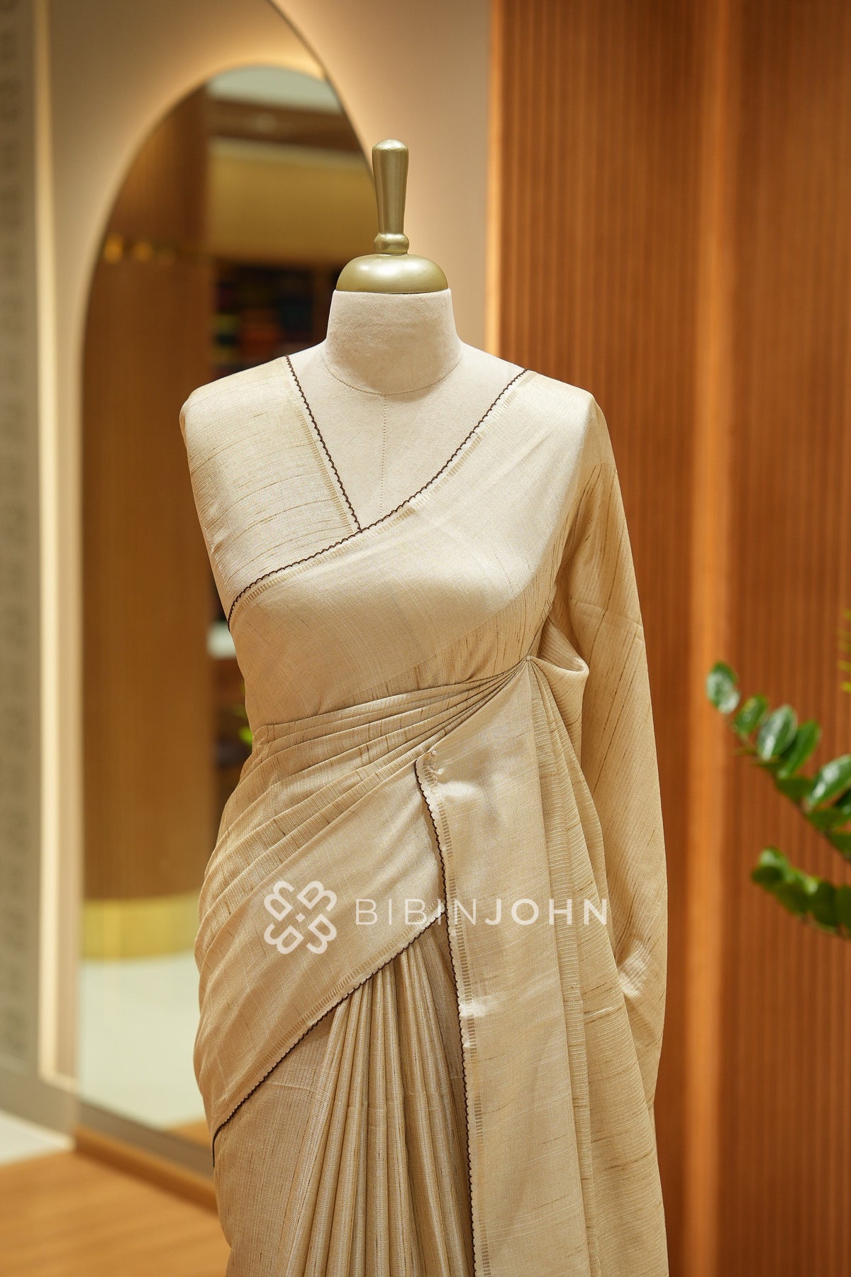 Semi Tussar Weaving Saree For Women Champagne Beige BJ2452