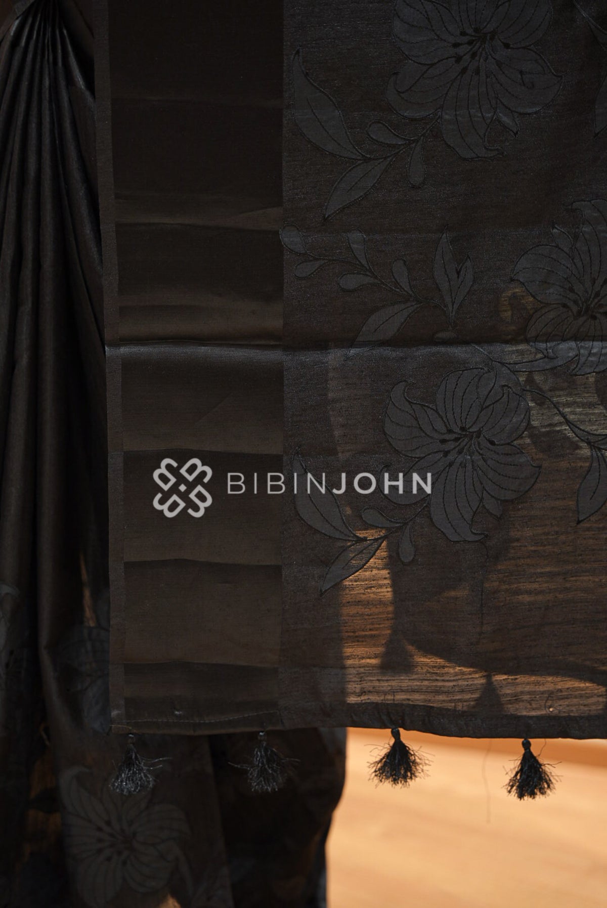 Silk Embroidery Saree Black BJ1027
