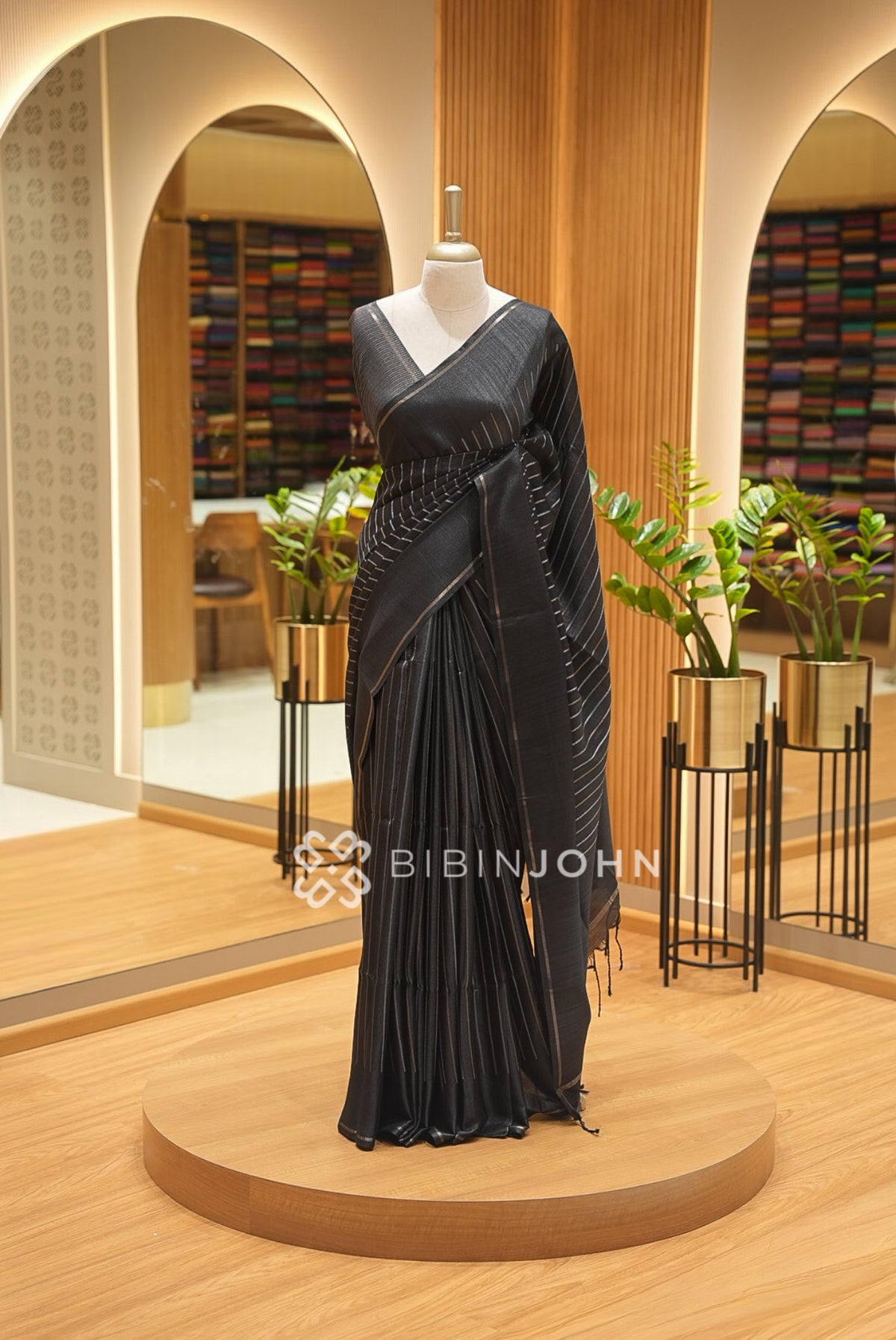 Semi Tussar Weaving Saree For Women Black BJ2652
