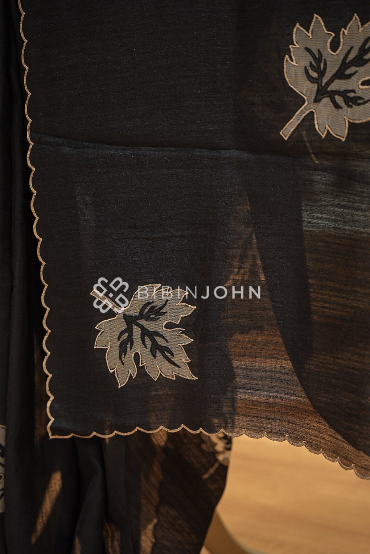Silk Embroidery Saree Black BJ1026