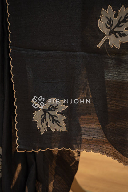 Silk Embroidery Saree Black BJ1026