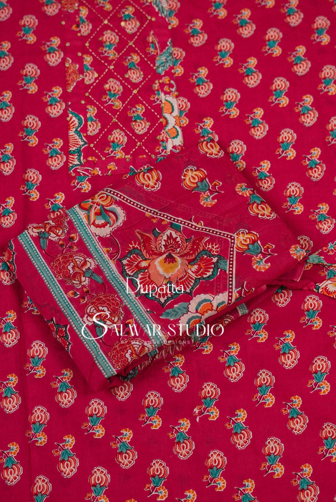 Printed Cotton Unstitched Salwar Suit Dress Material Rani Pink AC0163
