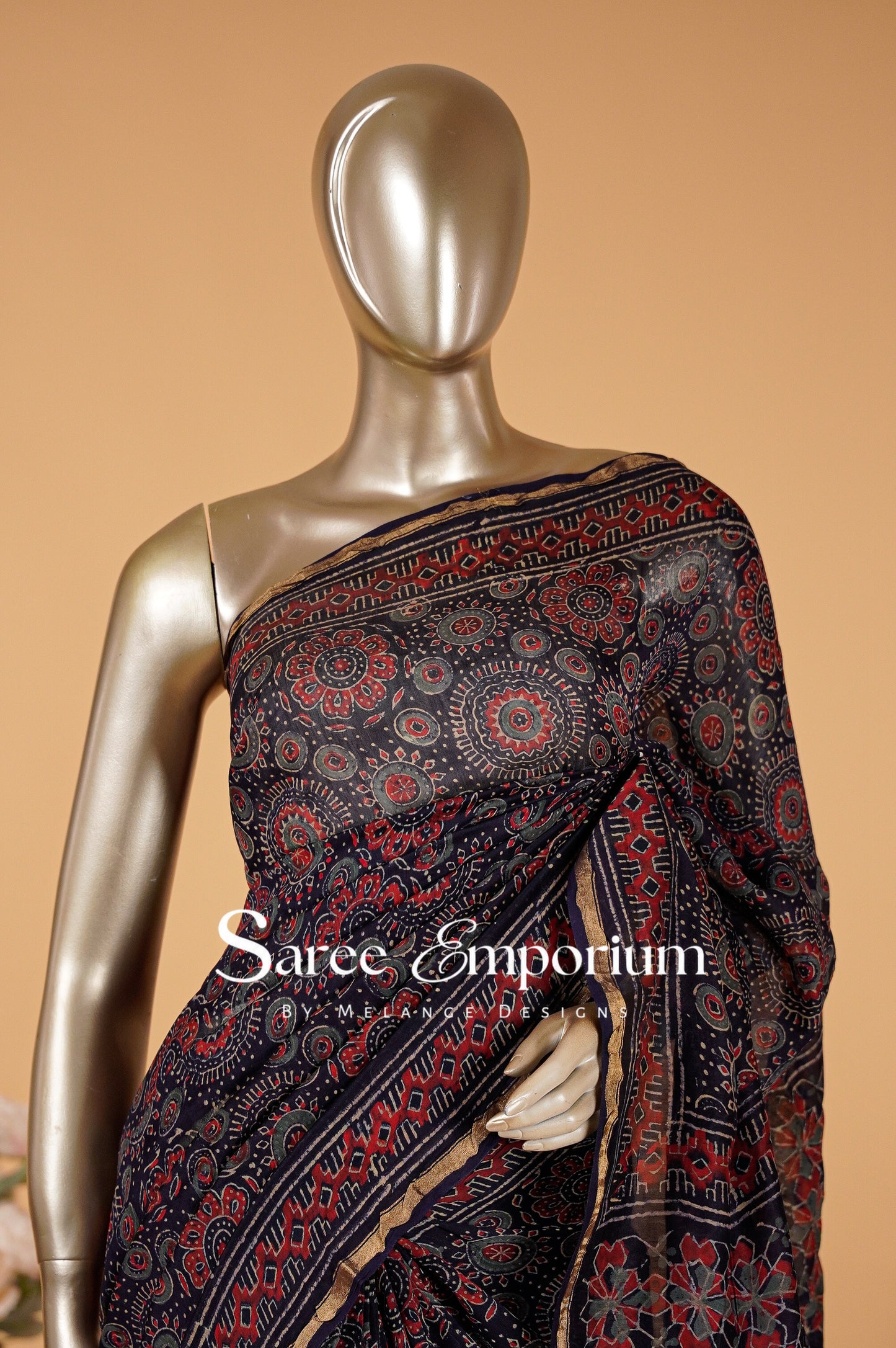 Chanderi Ajrakh Saree MDS0095