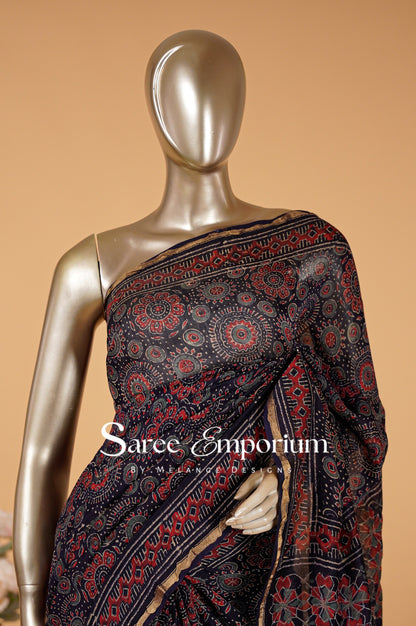 Chanderi Ajrakh Saree MDS0095